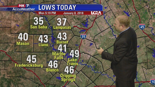 Evening weather forecast for Monday, January 8, 2018