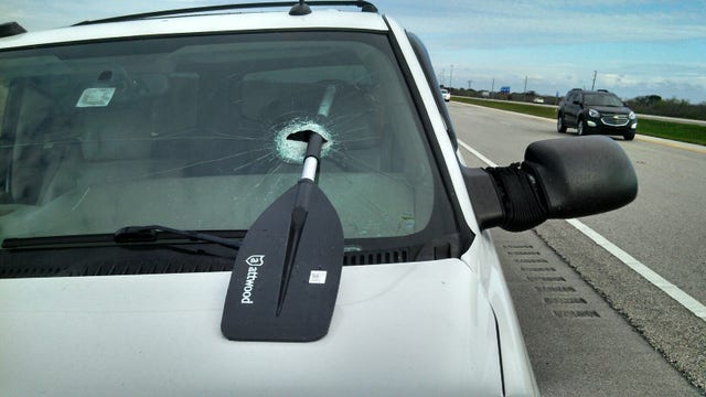 Boat oar goes through windshield of Florida woman's car