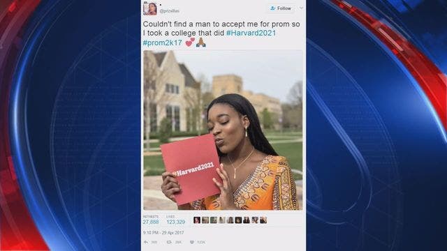 High school senior doesn't have date for prom, takes Harvard acceptance letter instead