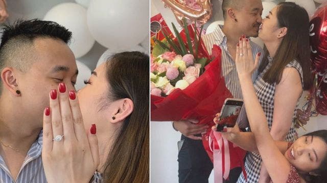 Woman models cousin's engagement ring in hilarious viral proposal photo
