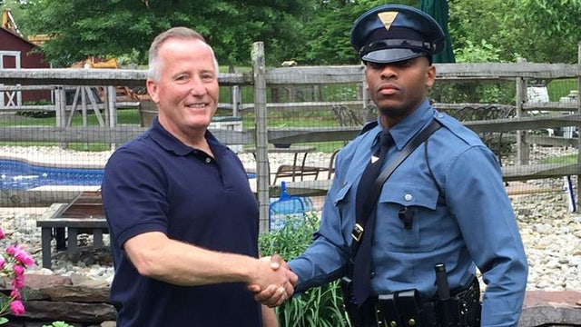 Trooper pulls over officer who helped deliver him as a baby