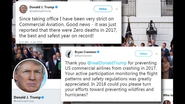 Bryan Cranston mocks Trump for air-travel safety record tweet