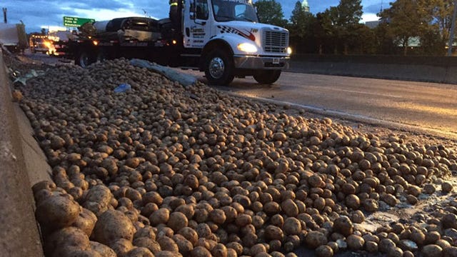 Road clear after 50K pounds of spuds spill on I-77