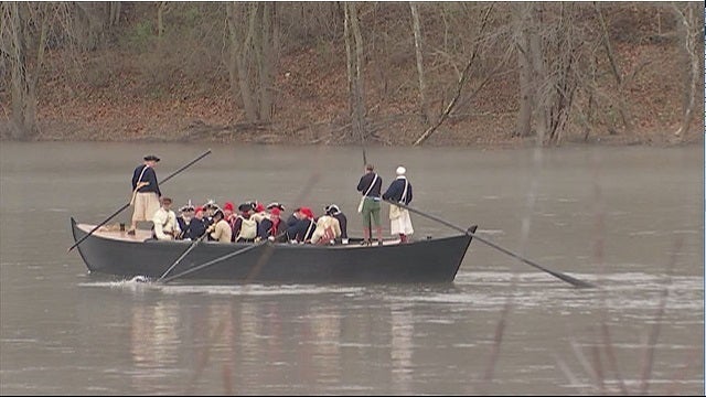 High winds keep General George Washington from crossing into New Jersey