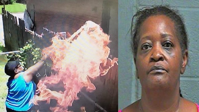 Woman allegedly caught on her own surveillance camera setting neighbor's home on fire