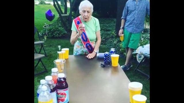 100-year-old grandma plays beer pong on birthday