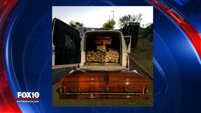 67 pounds of marijuana concealed in a casket, seized near Willcox