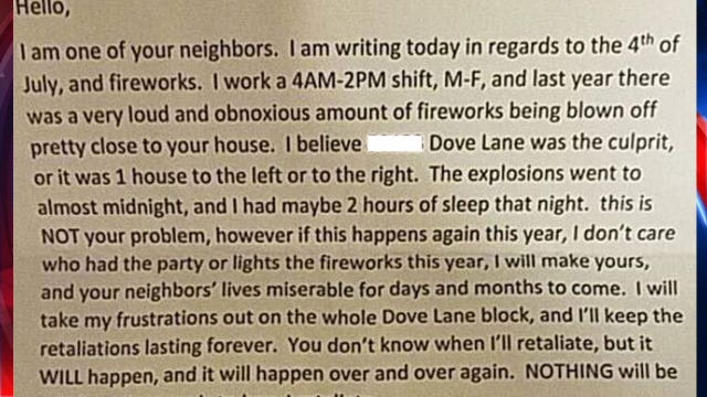 Man says entire subdivision threatened by neighbor angry about fireworks