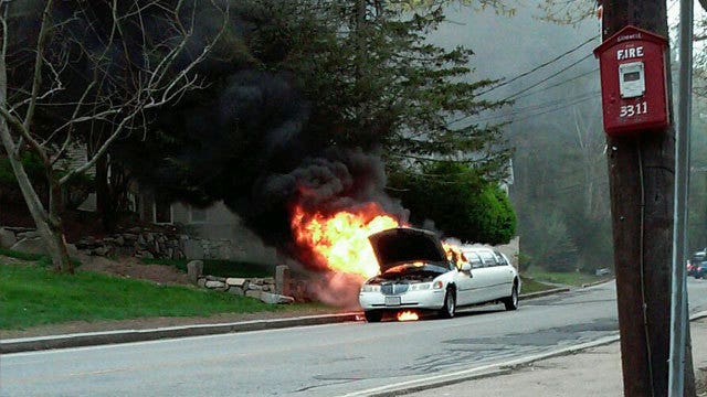 Teens escape unharmed after limo catches fire on way to prom