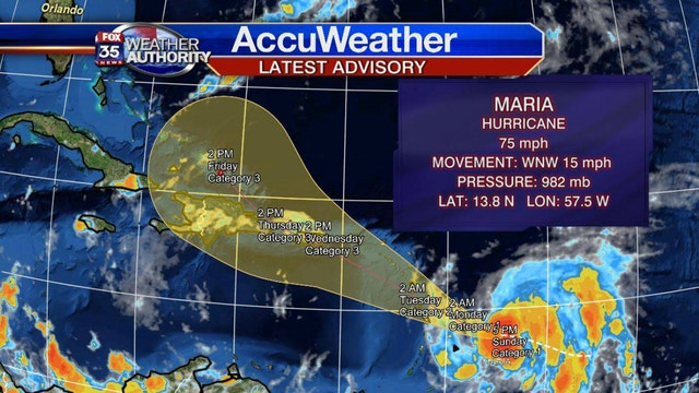 Maria is now a hurricane, moving northwest and gaining strength