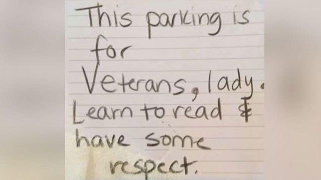 Female veteran criticized for using veteran's parking space
