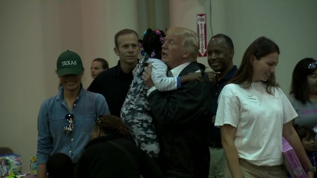 Enthusiastic Trump meets with Harvey victims
