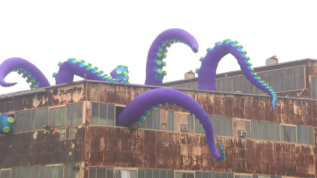 Inflatable sea monster takes over warehouse at Navy Yard