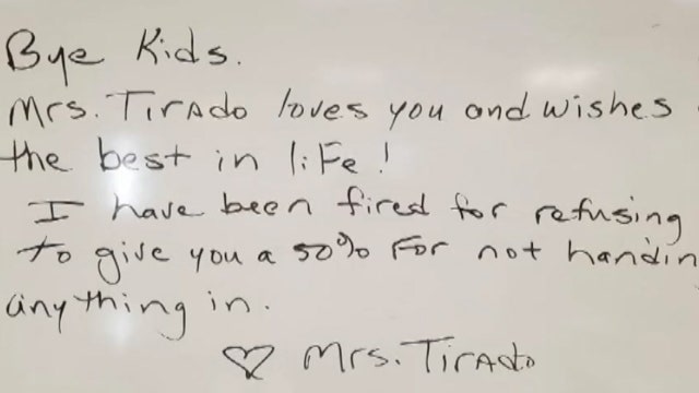 Teacher says she was fired for refusing to give credit