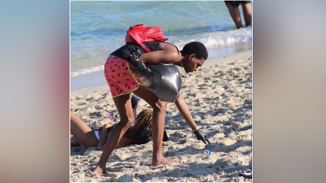 Spring breaker comes to Florida, cleans the beach