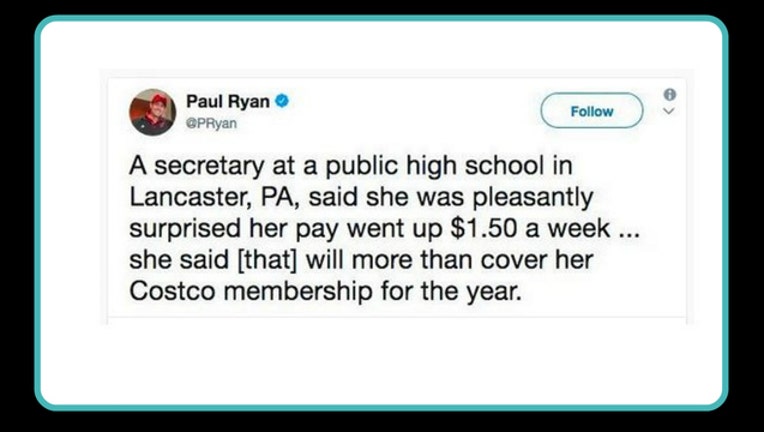 Paul Ryan Tweet about $1-404023.50 bump in pay