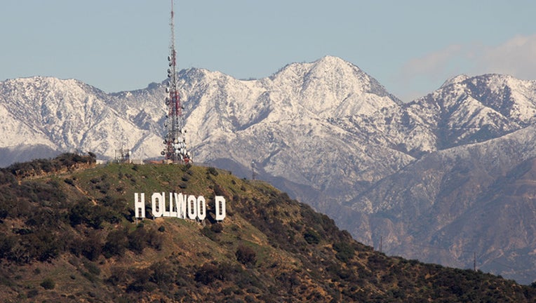 Snowy San Gabriel Mountains and Hollywood sign-407068
