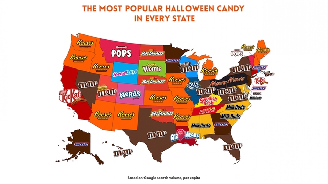 Halloween candy map reveals which state prefers what