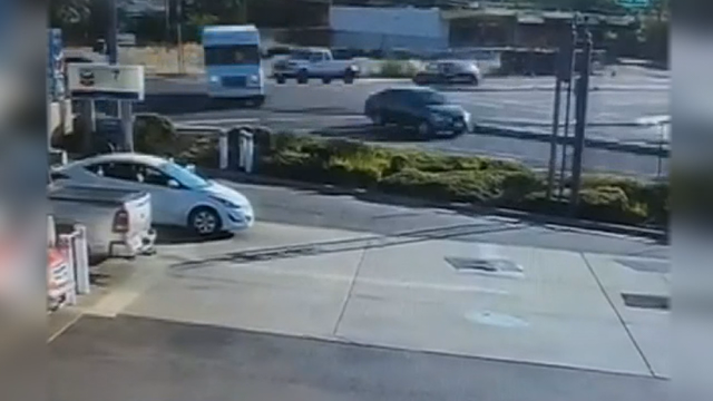 Surveillance video shows man falling out of delivery truck near California gas station