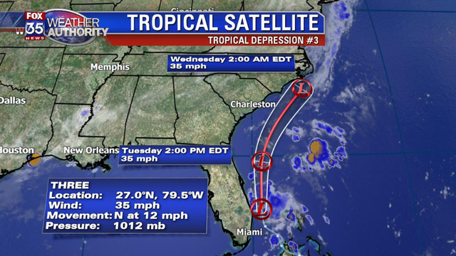 Tropical depression 3 to stay off Florida's east coast