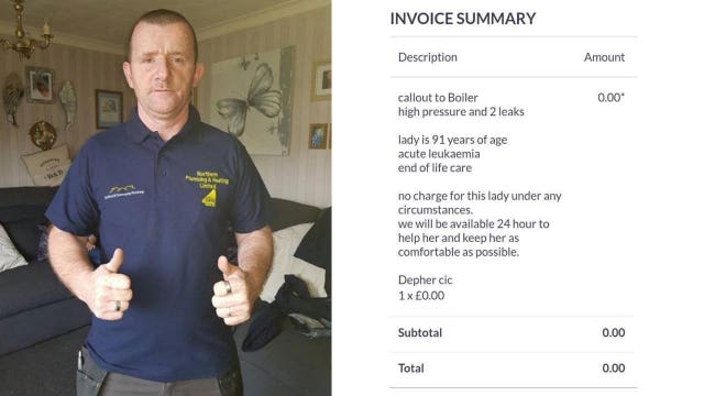 ‘Angel dressed as a plumber': Man fixes cancer patient's boiler for free, helps thousands of others