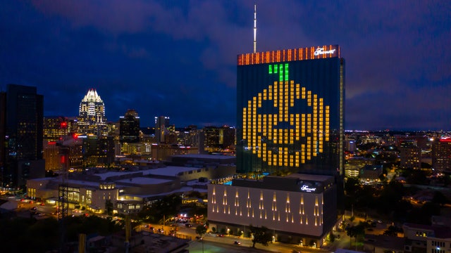 Downtown hotel lights up for Halloween