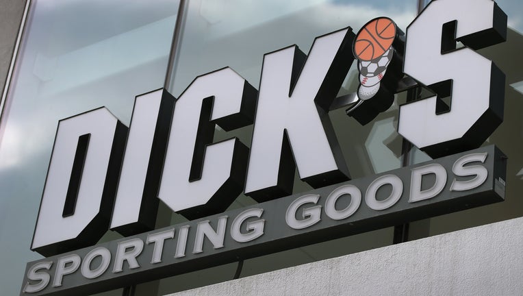 A sign hangs outside of a Dick's Sporting Goods store on February 28, 2018 in Chicago, Illinois.