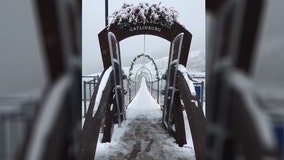 Gatlinburg SkyBridge coated in snow in Tennessee’s Great Smoky Mountains