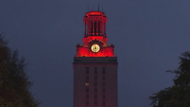 University of Texas at Austin Tower lit up to celebrate first day of online learning