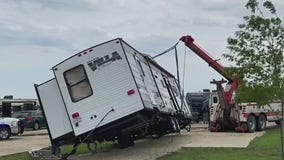 RV flips onto truck following storm in Jarrell