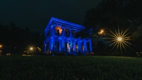 Blue lights illuminate Texas Governor's Mansion to honor healthcare workers