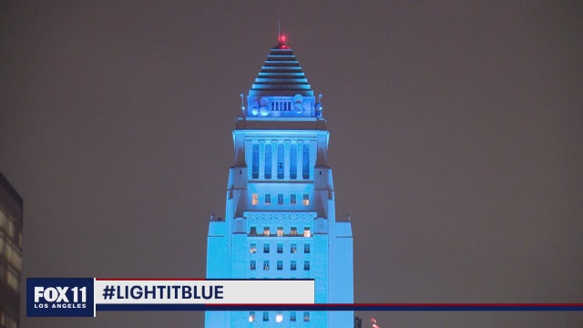 LA shines blue bright in support for health care workers battling COVID-19