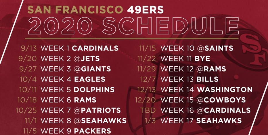 San Francisco 49ers release 2020 regular season schedule