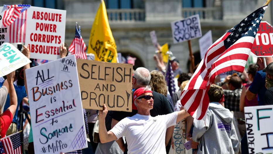 Rally Held At Pennsylvania State Capitol To Urge Governor To Open Up Lockdown Orders