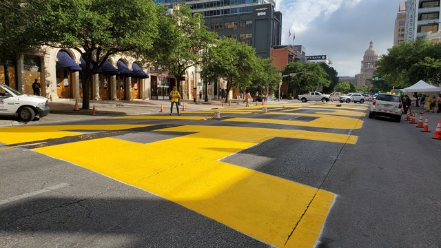 'Black Austin Matters' painted onto Congress Avenue in downtown Austin