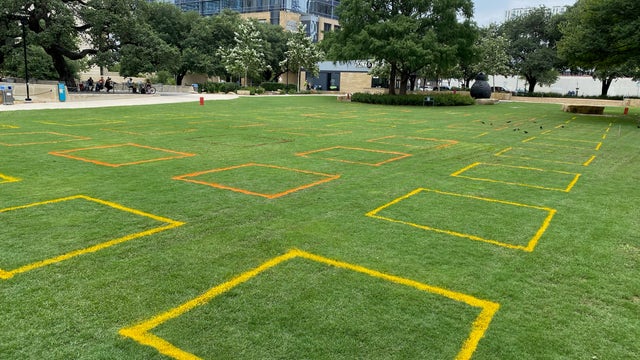 Social distancing squares implemented at downtown Austin park