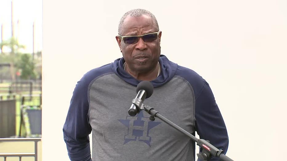 Dusty Baker speaks during Astros presser at spring training