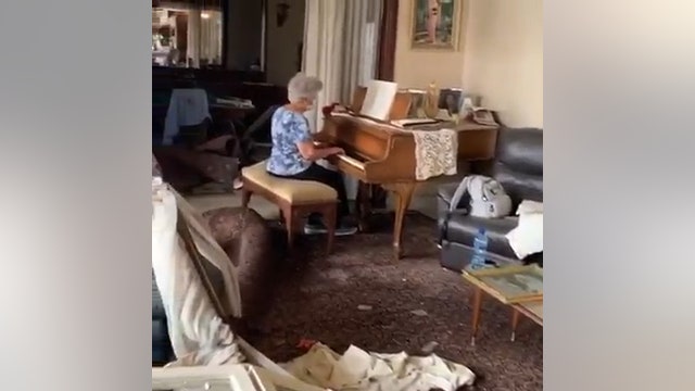 Mother plays piano in home wrecked by explosion in Beirut