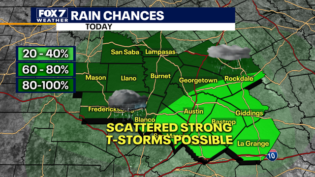Strong thunderstorms possible, slight flash flooding risk in Central Texas