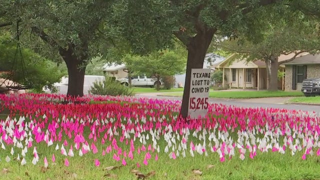 Austin artist plants over 15,000 flags in his yard for Texan COVID-19 deaths