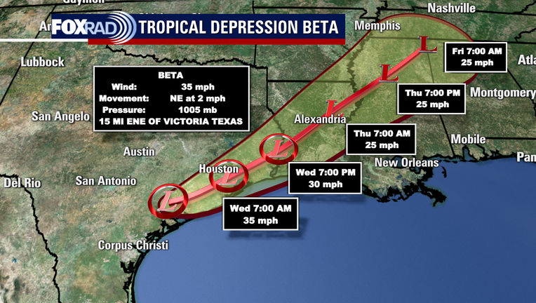 Tropical Depression Beta track