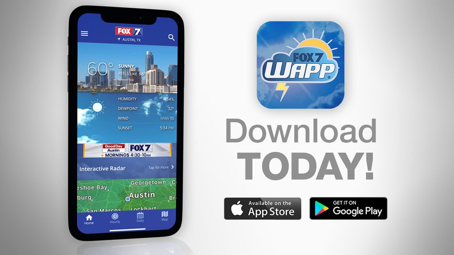 Track your local forecast for the Austin area quickly with the free FOX 7 WAPP. The design gives you radar, hourly, and 7-day weather information just by scrolling. Our weather alerts will warn you early and help you stay safe during storms. 