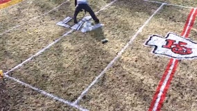 Man excited for Super Bowl 2021 paints miniature version of KC Chiefs’ football field in back yard