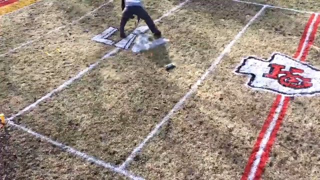 Man excited for Super Bowl 2021 paints miniature version of KC Chiefs’ football field in back yard