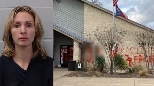 Woman caught "red handed" after painting graffiti at Dripping Springs City Hall