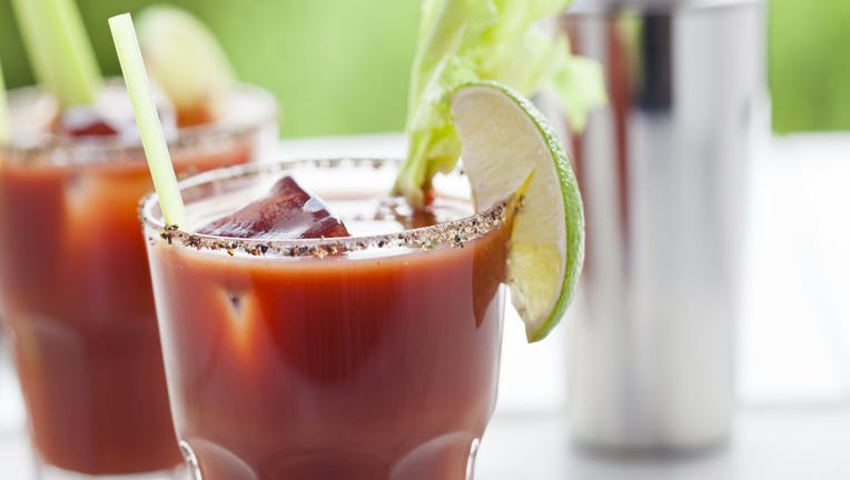 Bloody Mary or Caesar Cocktail with Lime, Celery and ice