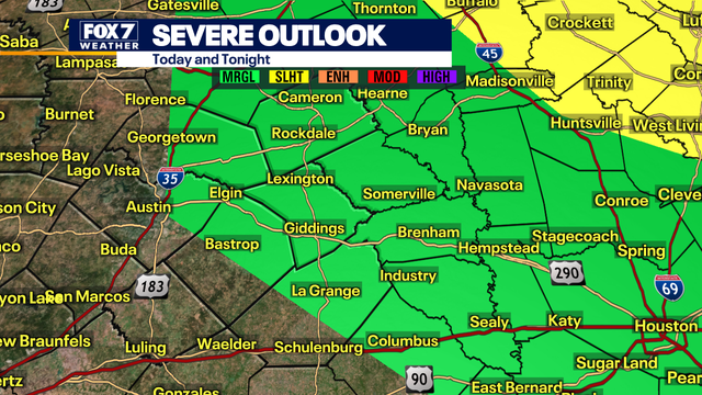 Marginal risk of severe storms in parts of Central Texas