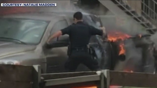 APD officers rescue man from burning truck, help gunshot victim