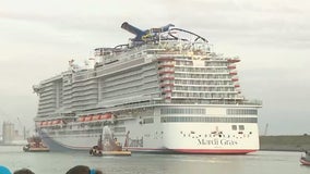 Drone captures stunning views of Carnival's 'Mardi Gras' arriving at Port Canaveral