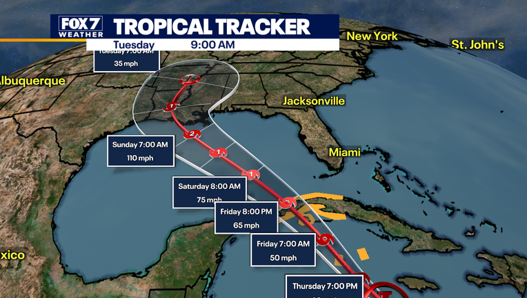 The official track from National Hurricane Center and the computer weather models keeps this tropical system east of Texas.